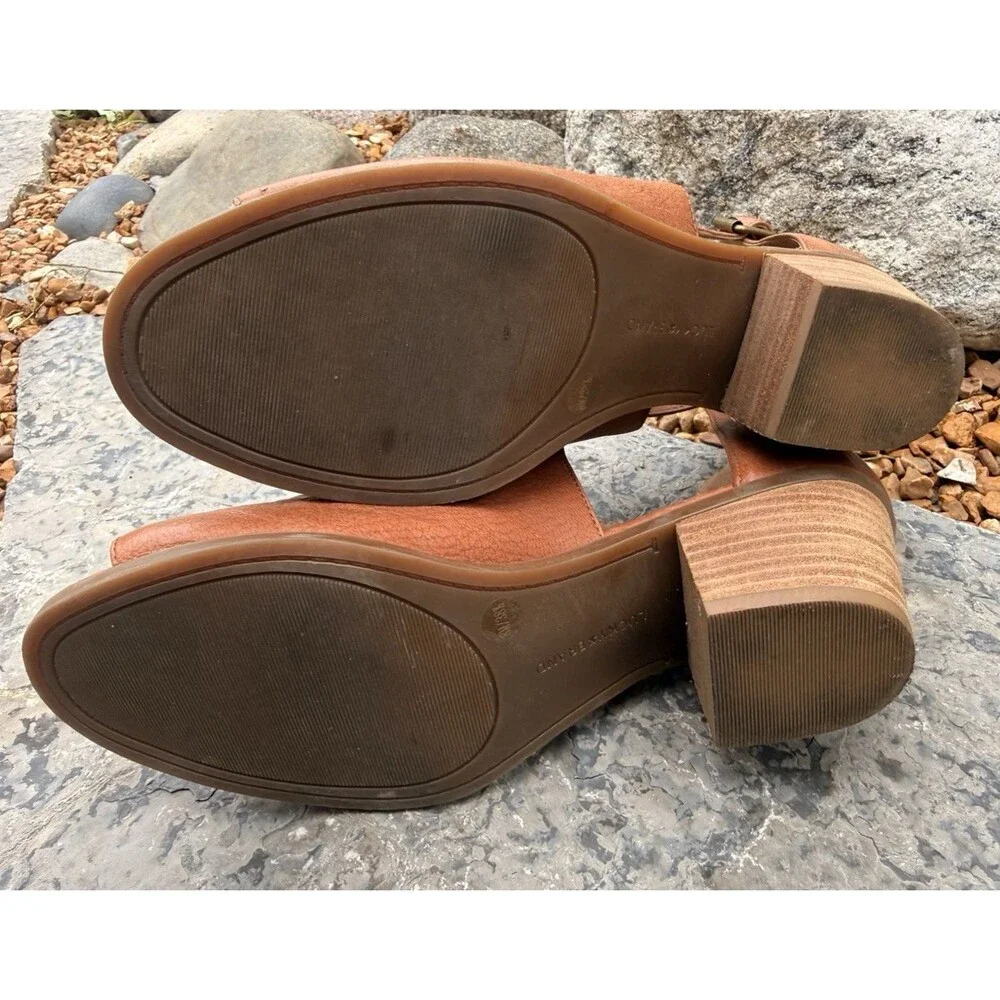 Lucky Brand Barimo Open Toe Booties Women Size 8 M Brown Leather Block Heels